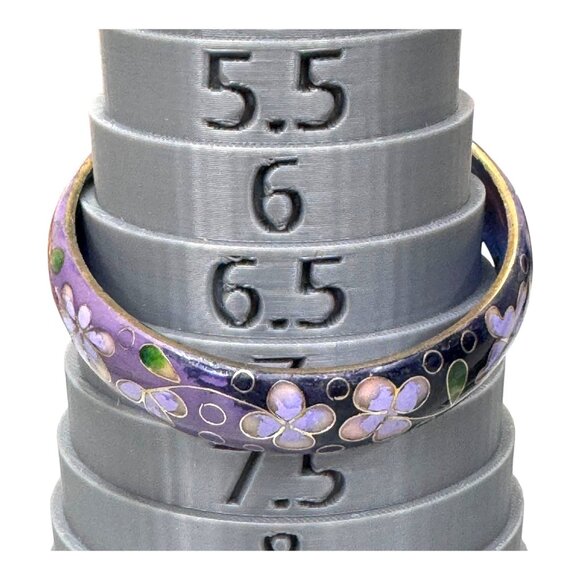 Vintage Cloisonné Enamel Purple & Blue Floral Bangle Bracelet Size 6.5 Estate - Picture 6 of 8